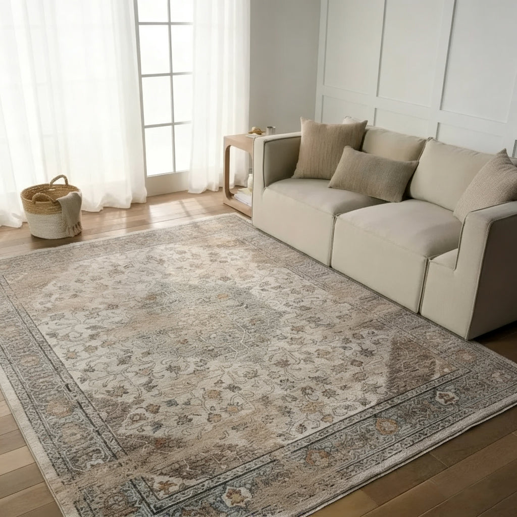 3' x 10' Blue and Beige Runner Rug