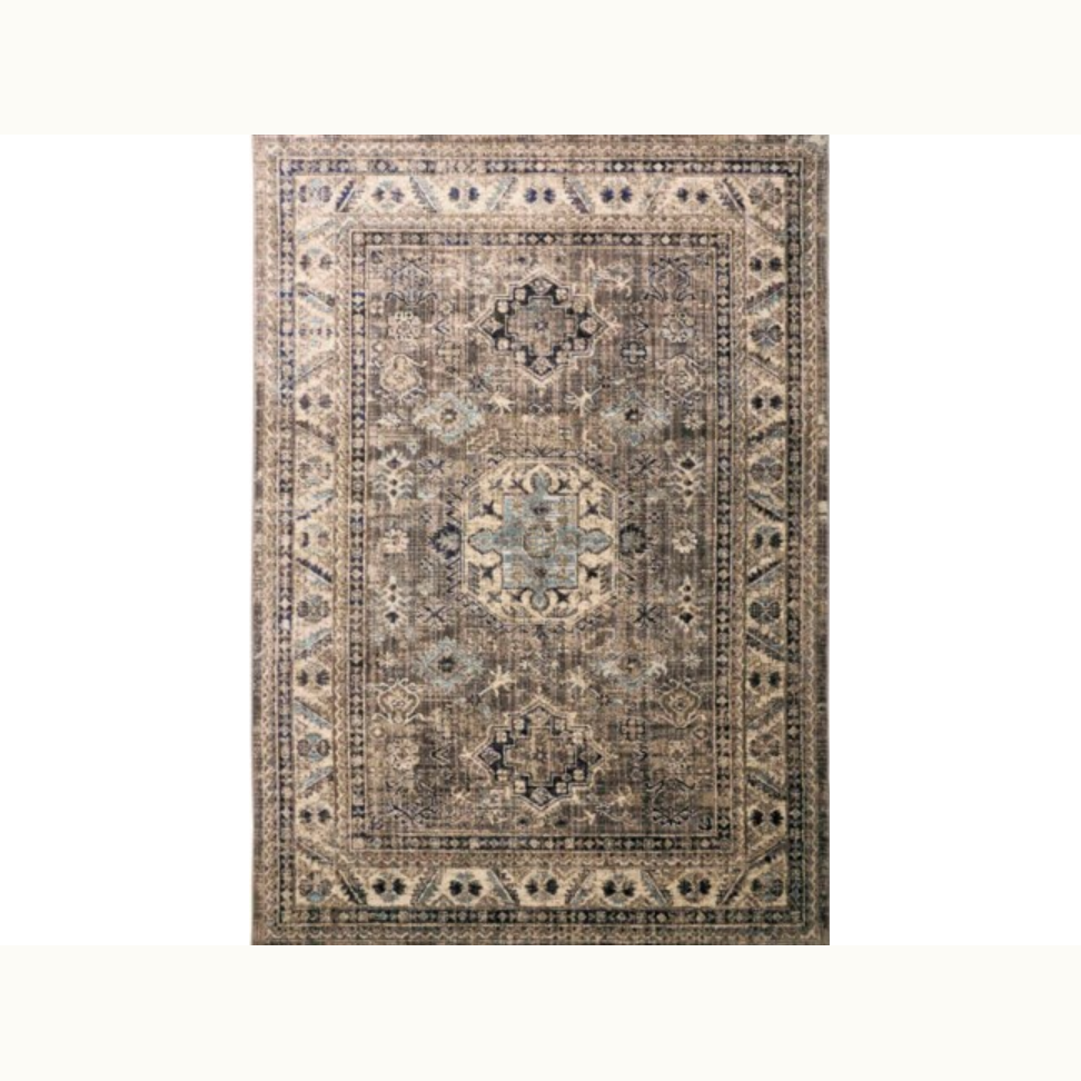 7'10 Round Gray & Blue Rug