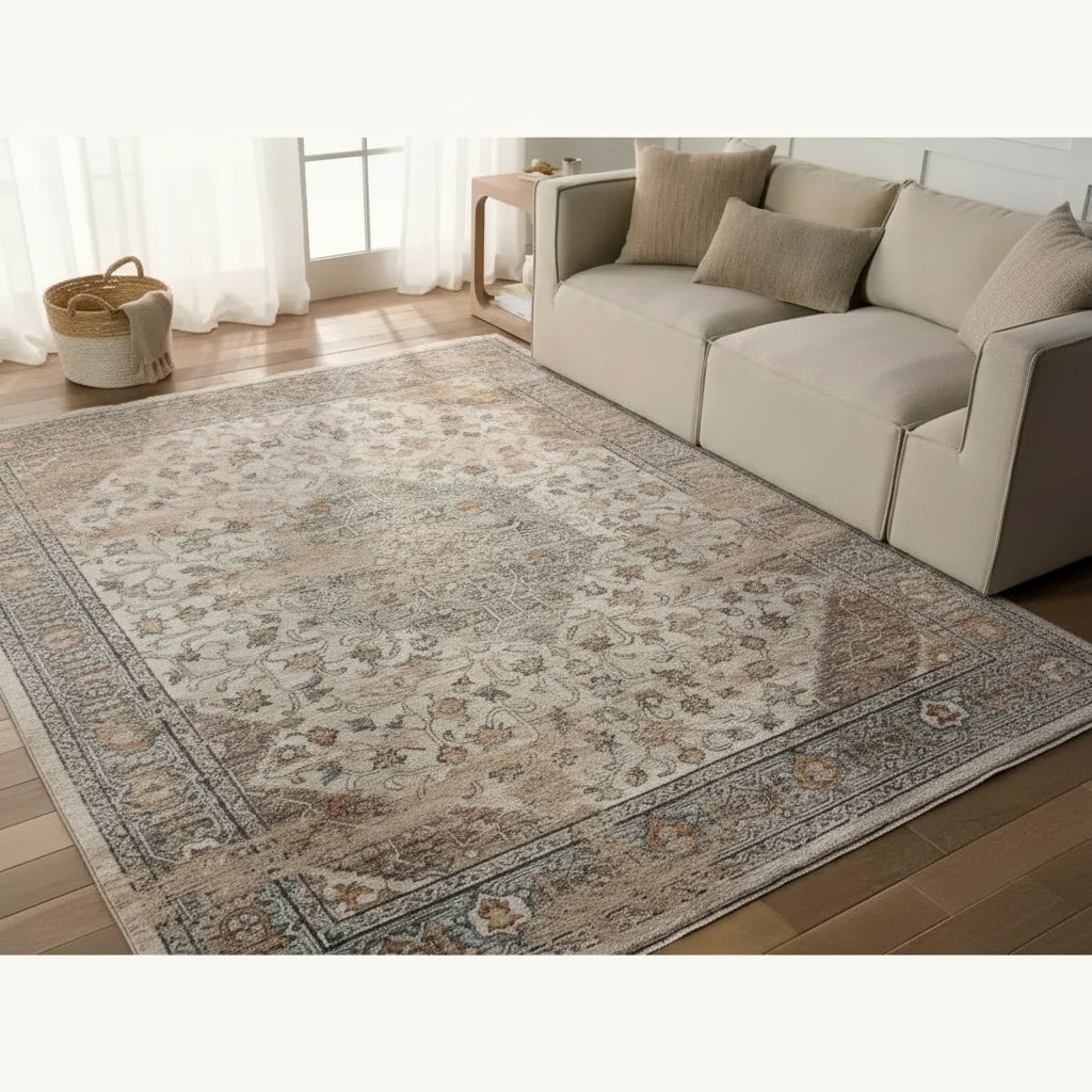 3' x 10' Blue and Beige Runner Rug