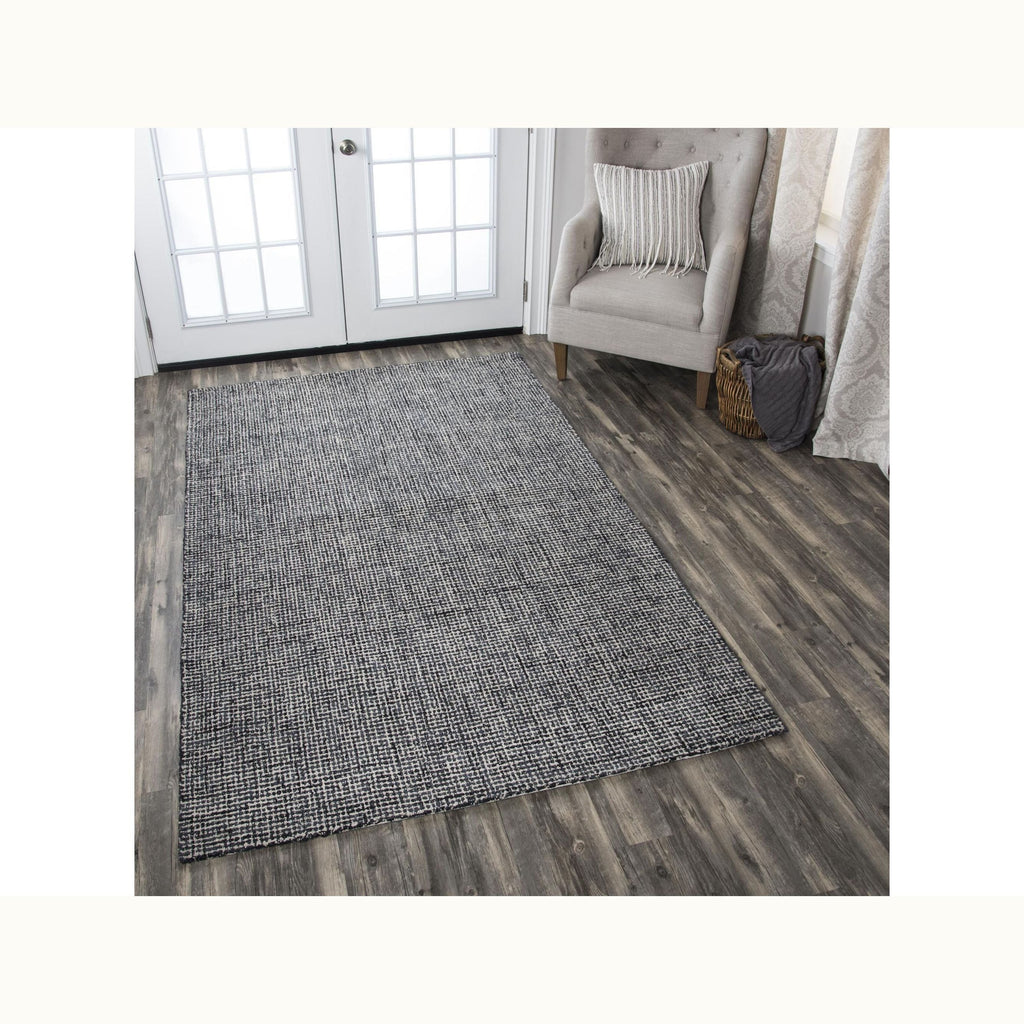 9' x 12' Black and Ivory Wool Rug
