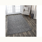 9' x 12' Black and Ivory Wool Rug